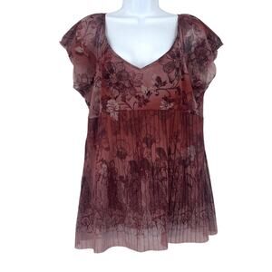 Axcess Y2K Babydoll Sheer Top Sz L Pleated Floral Boho Cottagecore Romantic Rose